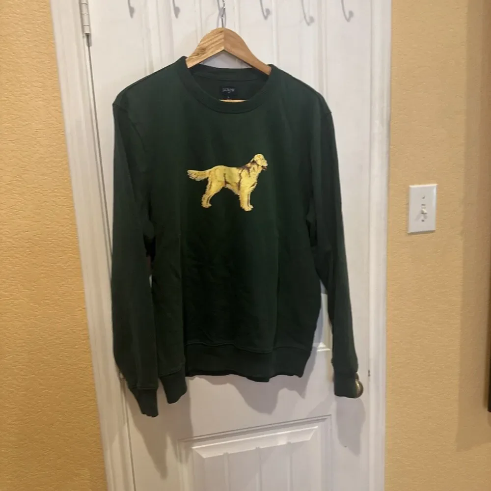 J Crew Golden Retriever Dog Crewneck Sweatshirt Pullover Green Men’s Large